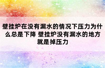 壁挂炉在没有漏水的情况下压力为什么总是下降 壁挂炉没有漏水的地方就是掉压力